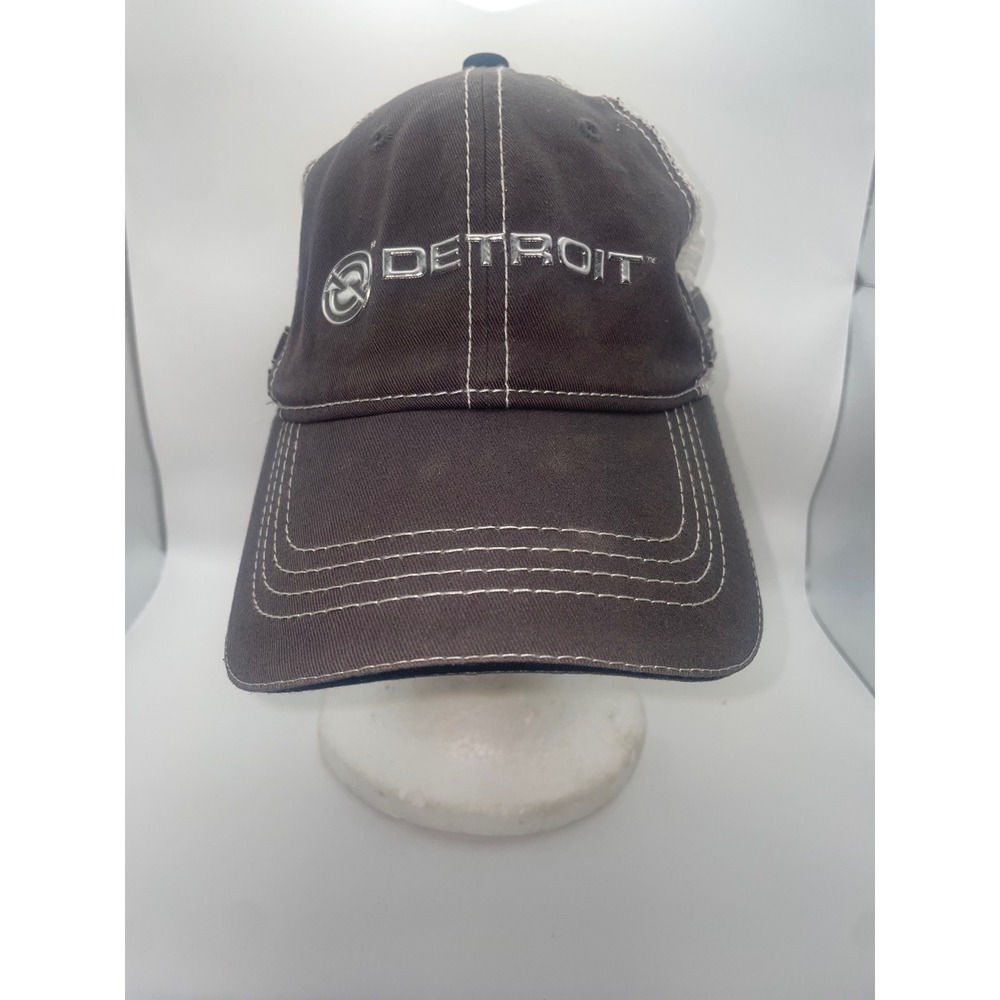 Detroit Trucker Hat Cap Demand Detroit Gray White Mesh Hook/Loop Fastener